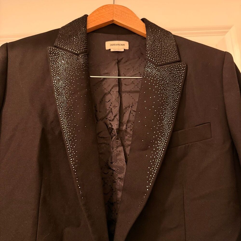 Zadig & Voltaire Viking Strass in Noir Black Rhinestones Blazer Size 40 - Picture 7 of 10